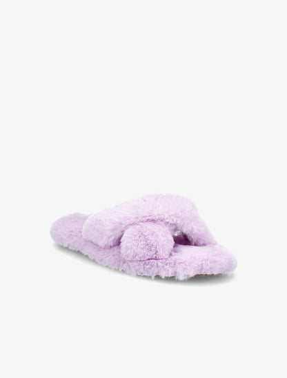 Claquettes à ganses croisées en fourrure synthétique - Lilas - 2