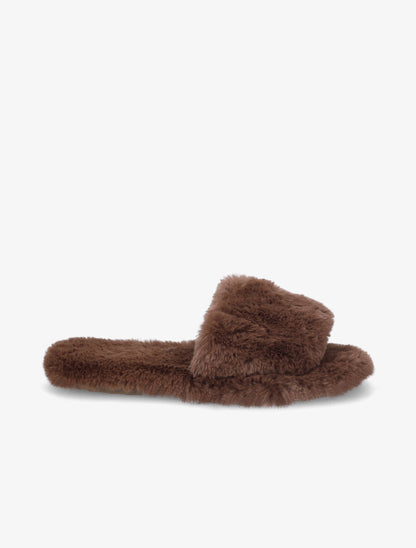 Claquettes en fourrure synthétique - Marron - 5