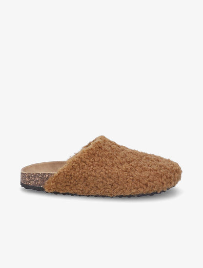 Sabots à bouts ronds effet laine bouclée - Camel - 1
