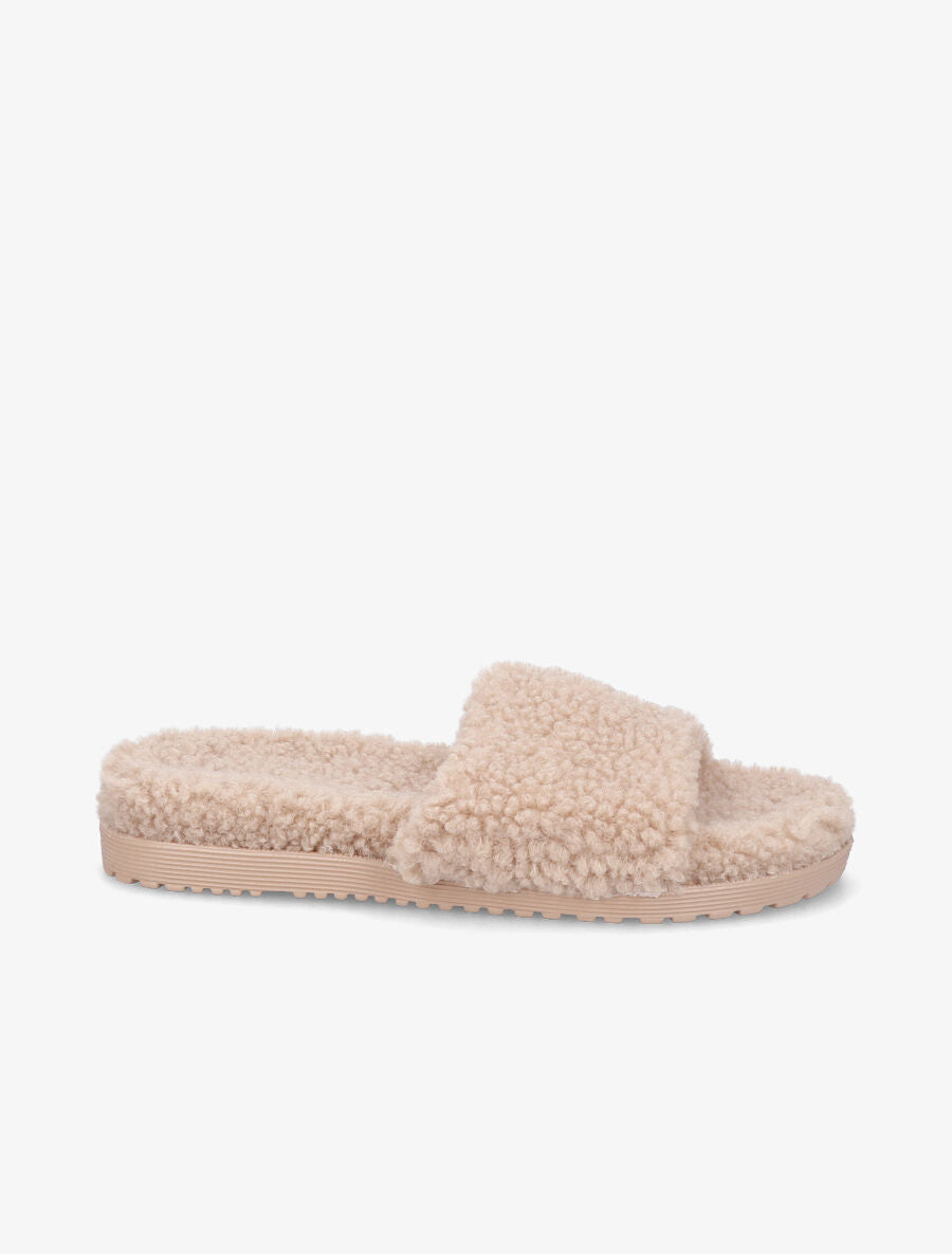 Claquettes effet laine bouclée - Taupe - 1
