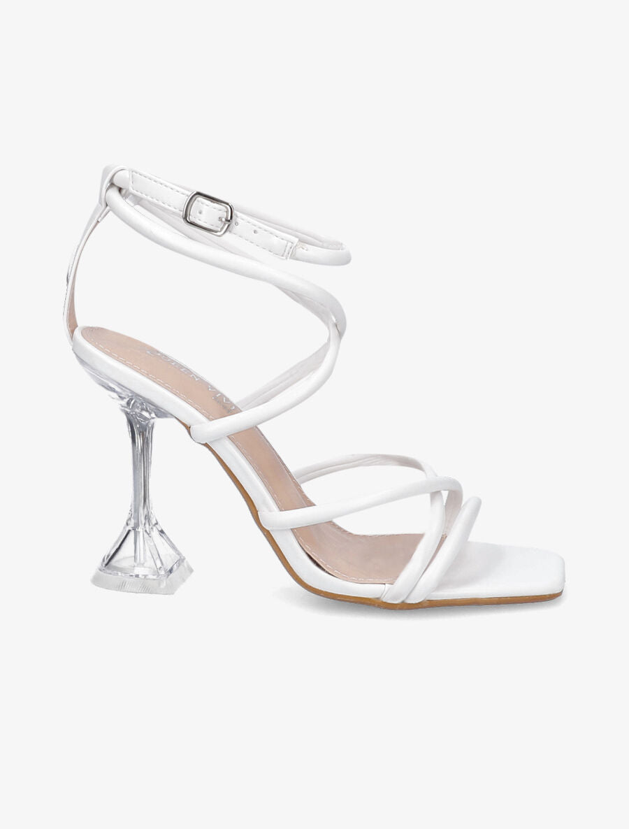 Sandales à brides et talons bobines transparents - Blanc - 5