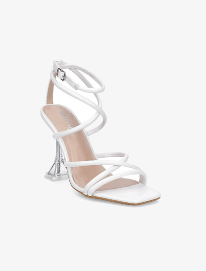 Sandales à brides et talons bobines transparents - Blanc - 2