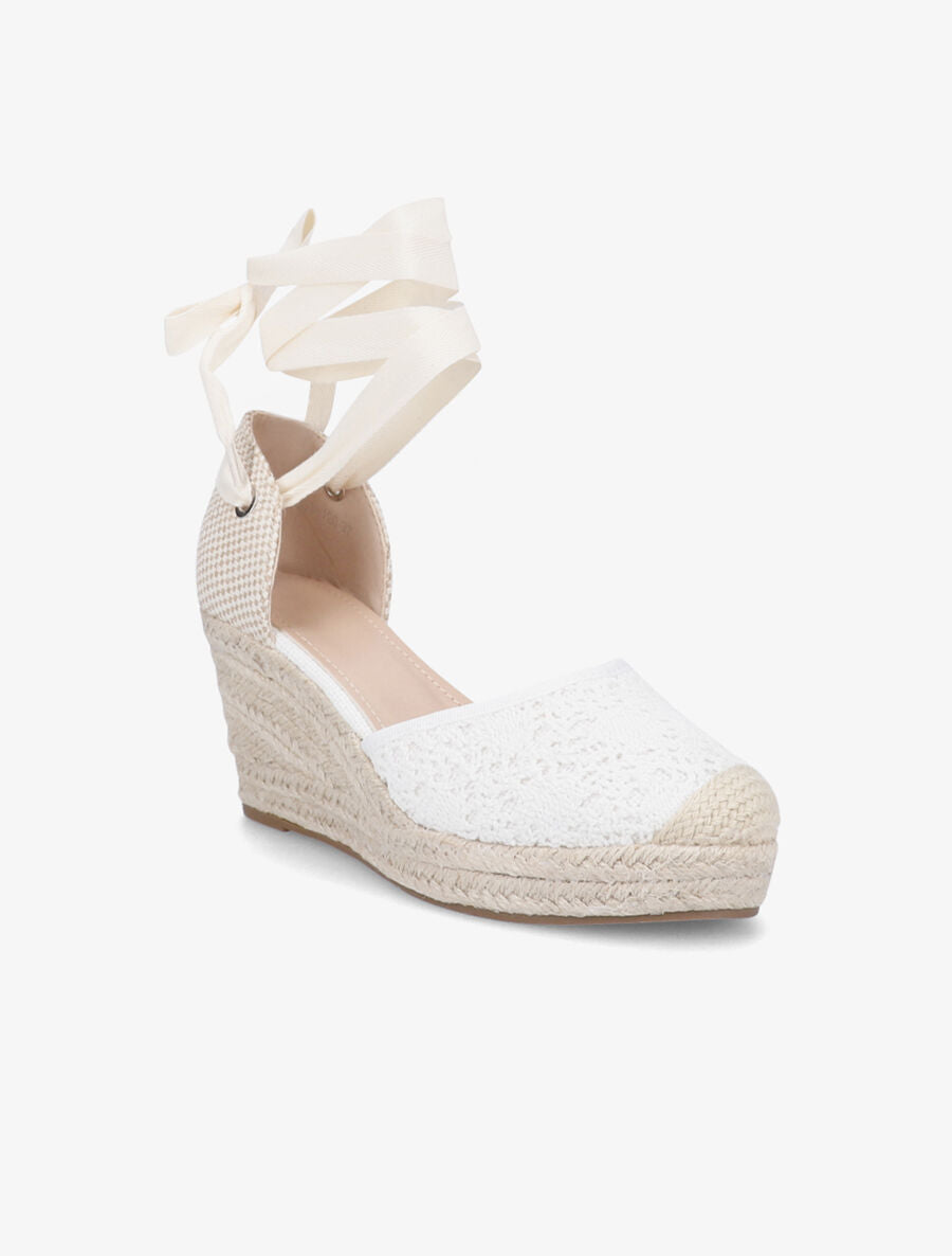 Sandales compensées en crochet à nouer - Blanc - 2