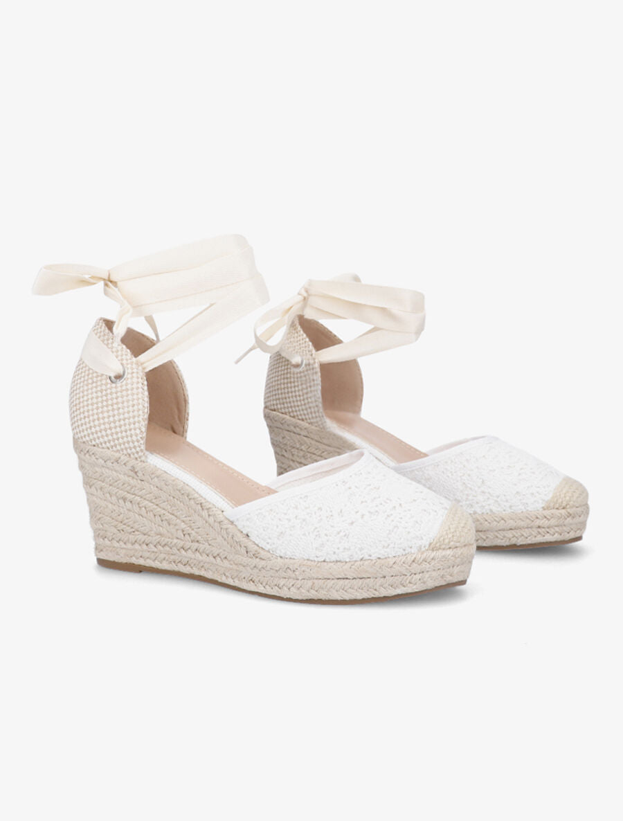 Sandales compensées en crochet à nouer - Blanc - 4