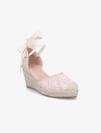 Sandales compensées en crochet à nouer - Rose - 2