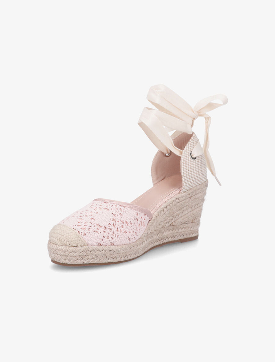 Sandales compensées en crochet à nouer - Rose - 3