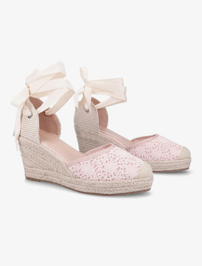 Sandales compensées en crochet à nouer - Rose - 4