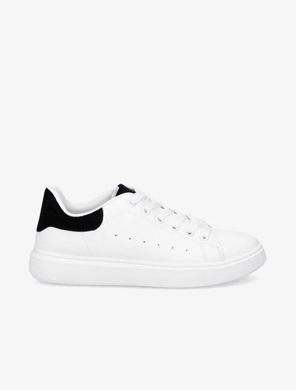 Sneakers à contrefort et languette en suédine - Blanc/noir - 5