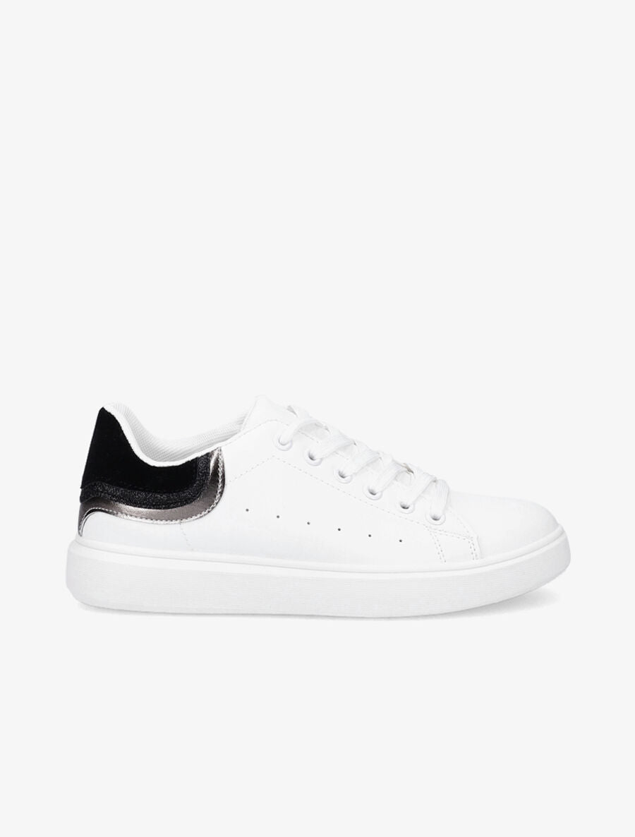 Sneakers à contrefort pailleté et suédine - Blanc/noir - 3