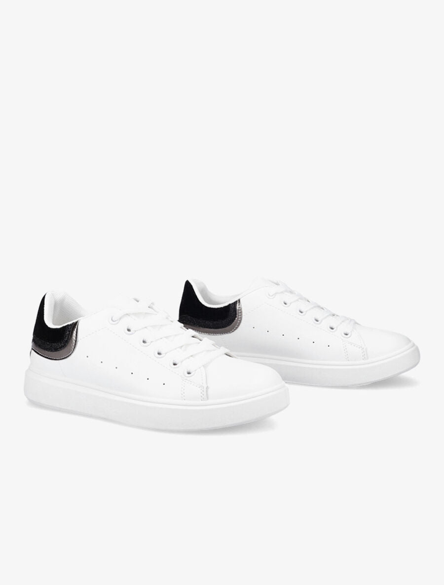 Sneakers à contrefort pailleté et suédine - Blanc/noir - 5