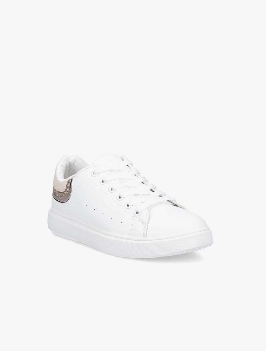 Sneakers à contrefort pailleté et suédine - Blanc/beige - 2