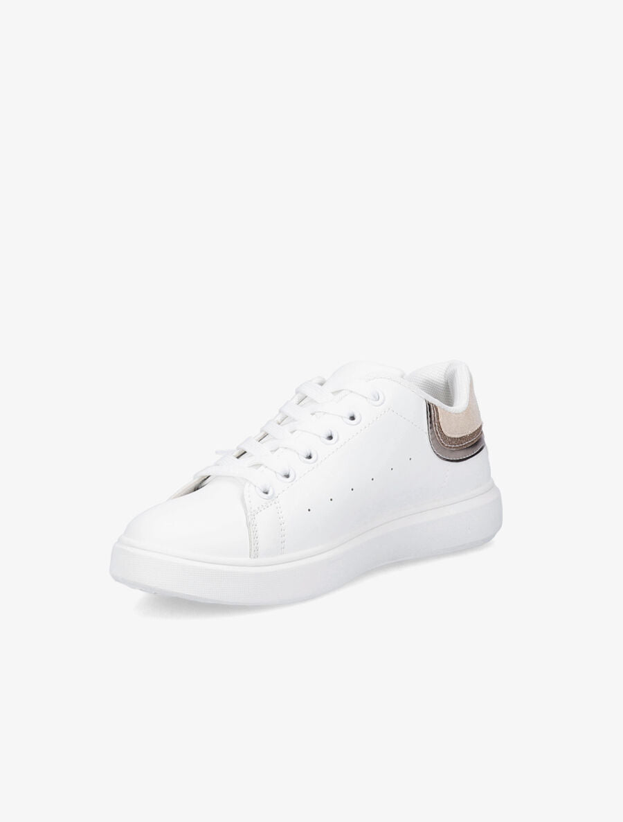Sneakers à contrefort pailleté et suédine - Blanc/beige - 3