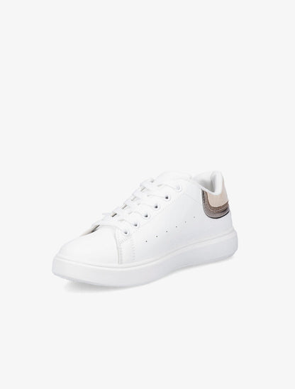 Sneakers à contrefort pailleté et suédine - Blanc/beige - 3