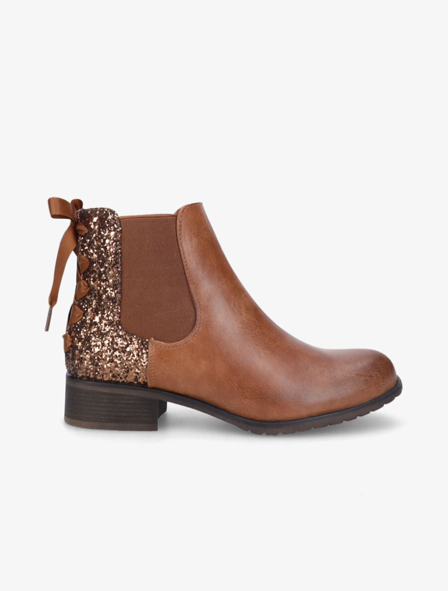 Chelsea boots à contrefort pailleté et lacets - Camel - 1