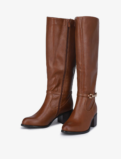 Bottes élastiquées à détail métallique - Camel - 5