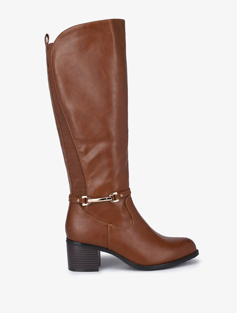 Bottes élastiquées à détail métallique - Camel - 2