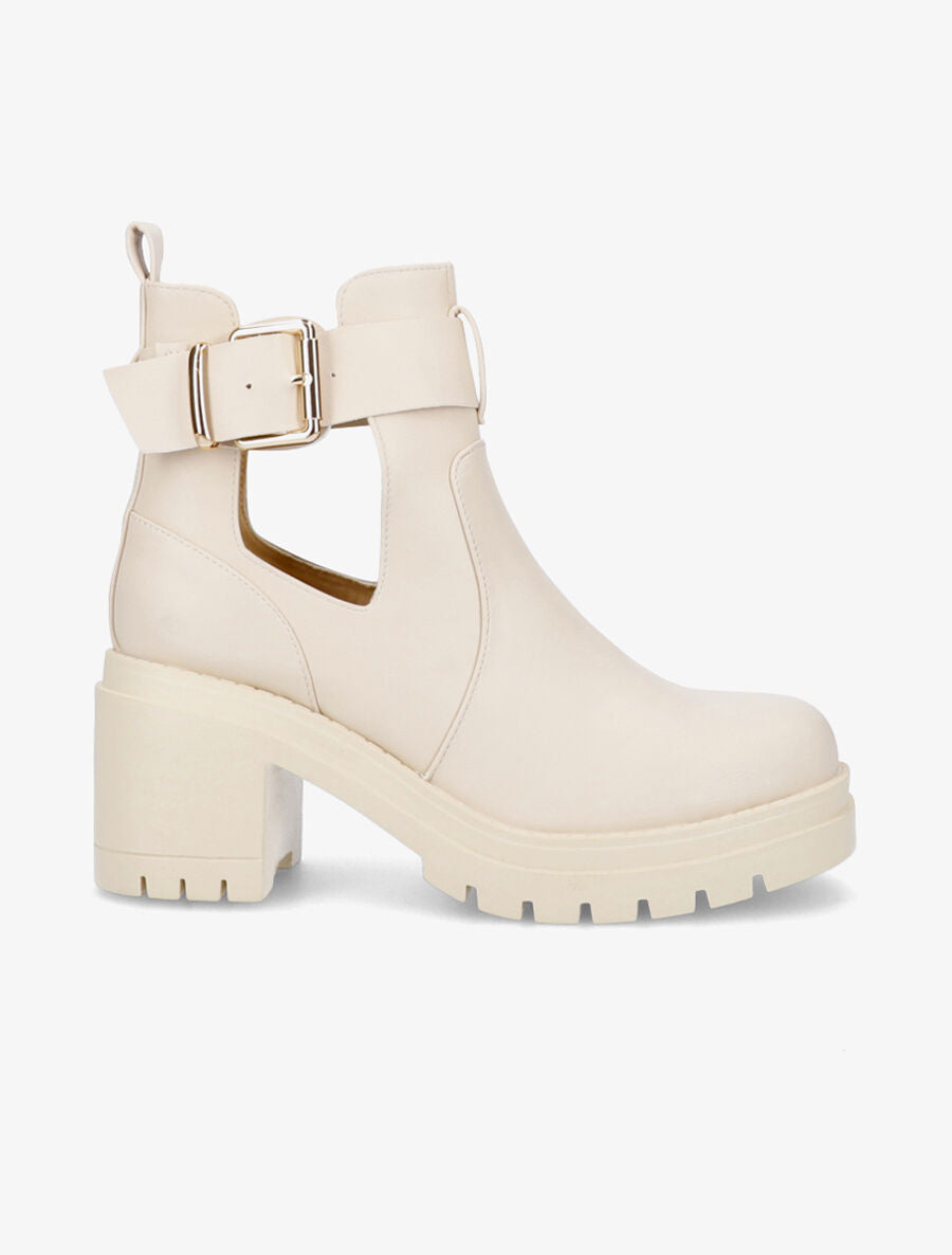 Bottines ajourées à talon épais - Beige - 1