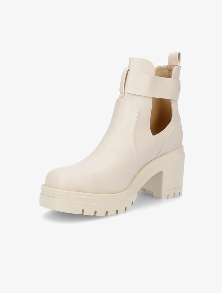 Bottines ajourées à talon épais - Beige - 3
