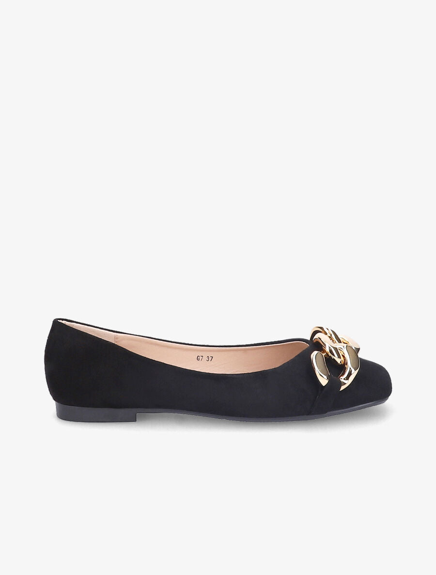 Ballerines à maillons et bouts carrés - Noir - 5