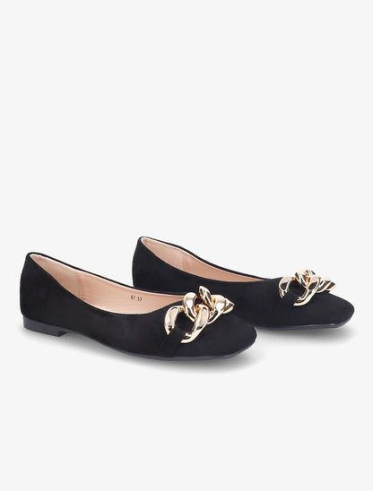 Ballerines à maillons et bouts carrés - Noir - 4