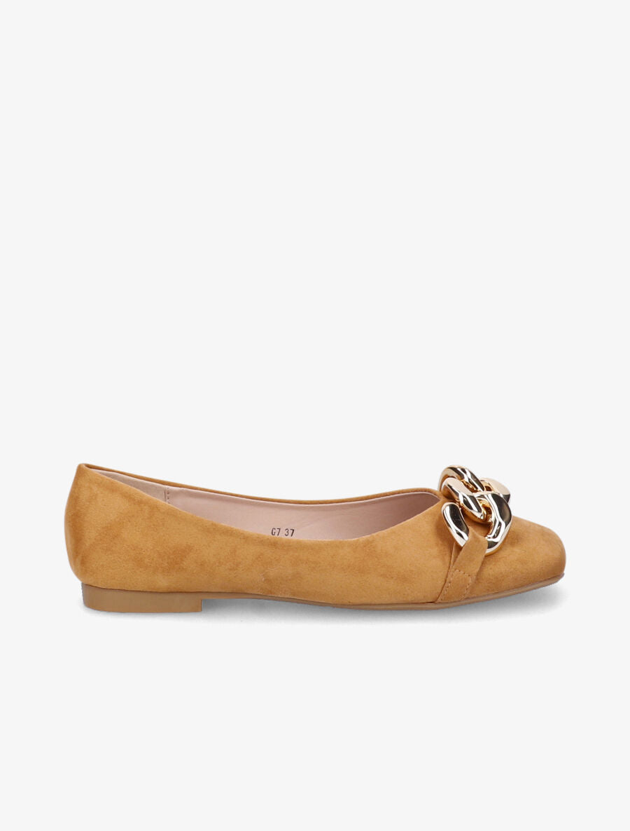 Ballerines à maillons et bouts carrés - Camel - 5