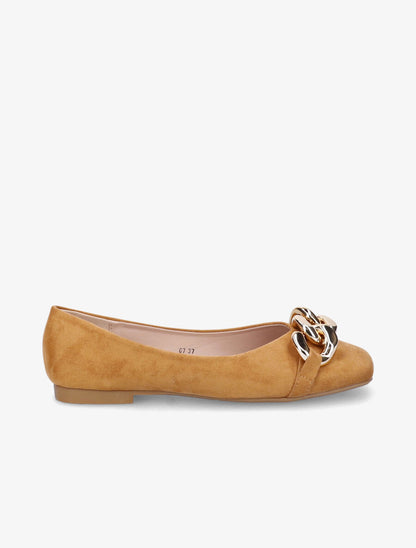 Ballerines à maillons et bouts carrés - Camel - 5