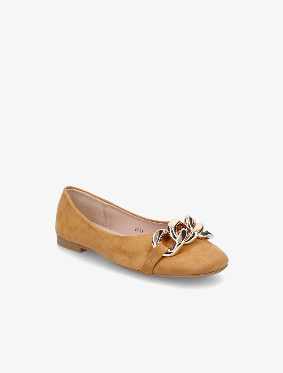 Ballerines à maillons et bouts carrés - Camel - 2