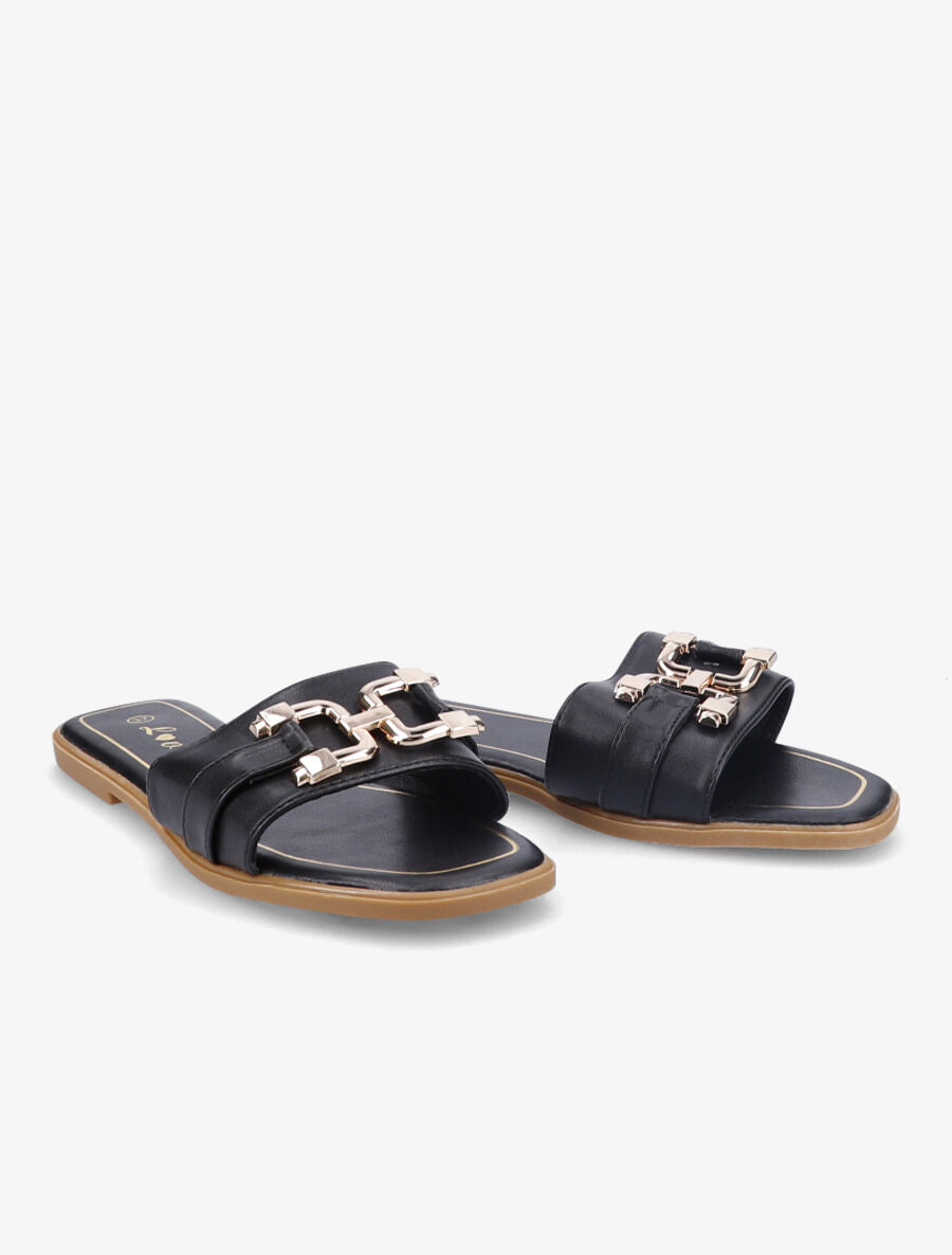 Mules plates à maillons dorés - Noir - 4