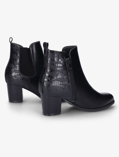 Bottines à contrefort croco et à bouts pointus - Noir - 1