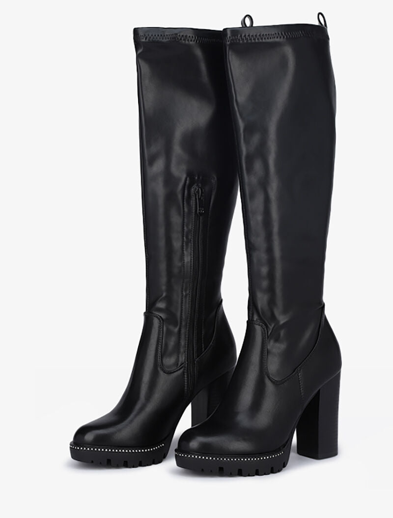 Bottes à talon et plateforme à strass - Noir - 4