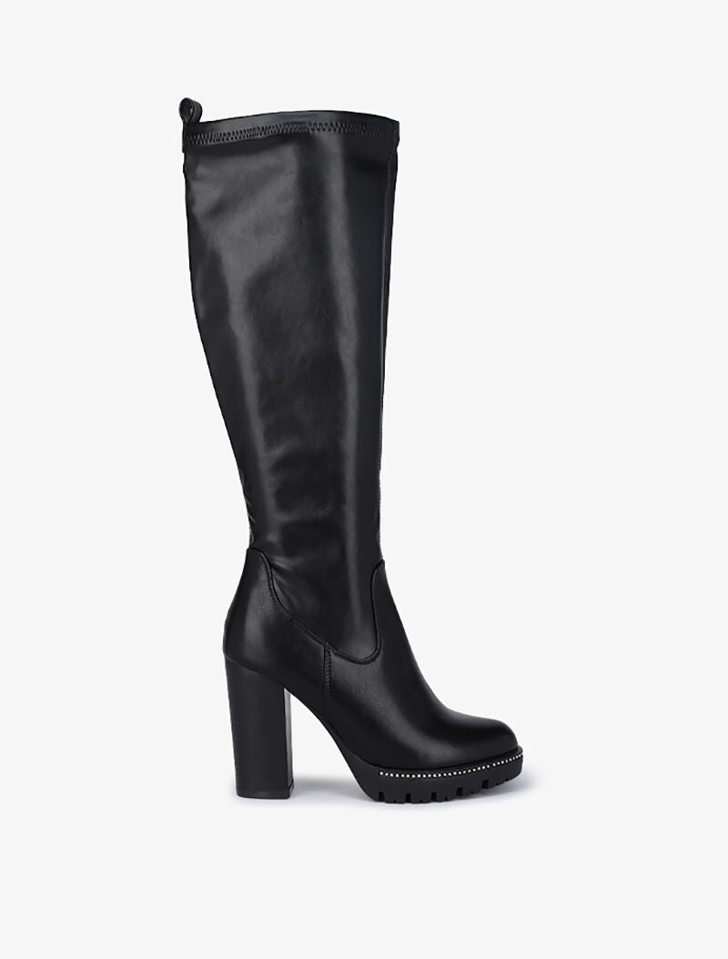 Bottes à talon et plateforme à strass - Noir - 1