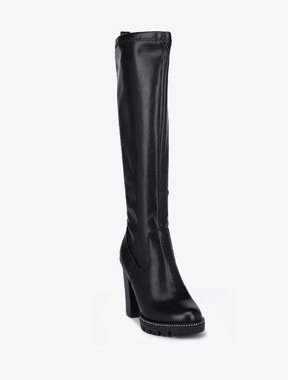 Bottes à talon et plateforme à strass - Noir - 2