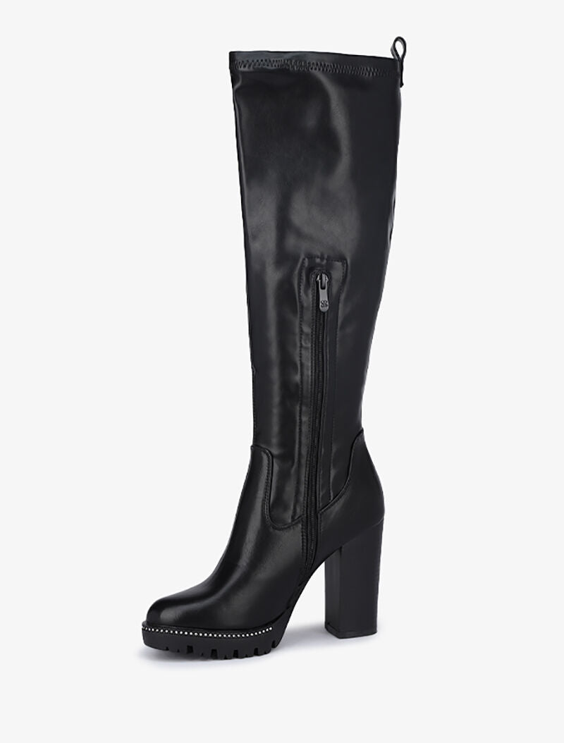 Bottes à talon et plateforme à strass - Noir - 3