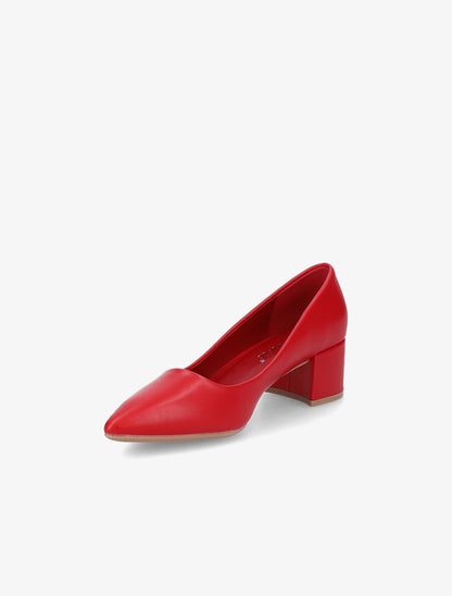 Escarpins pointus à talons carrés - Rouge - 3