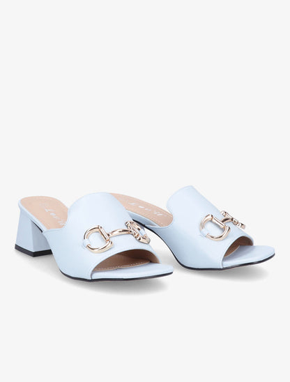 Mules en simili à boucle métallique dorée - Bleu clair - 4