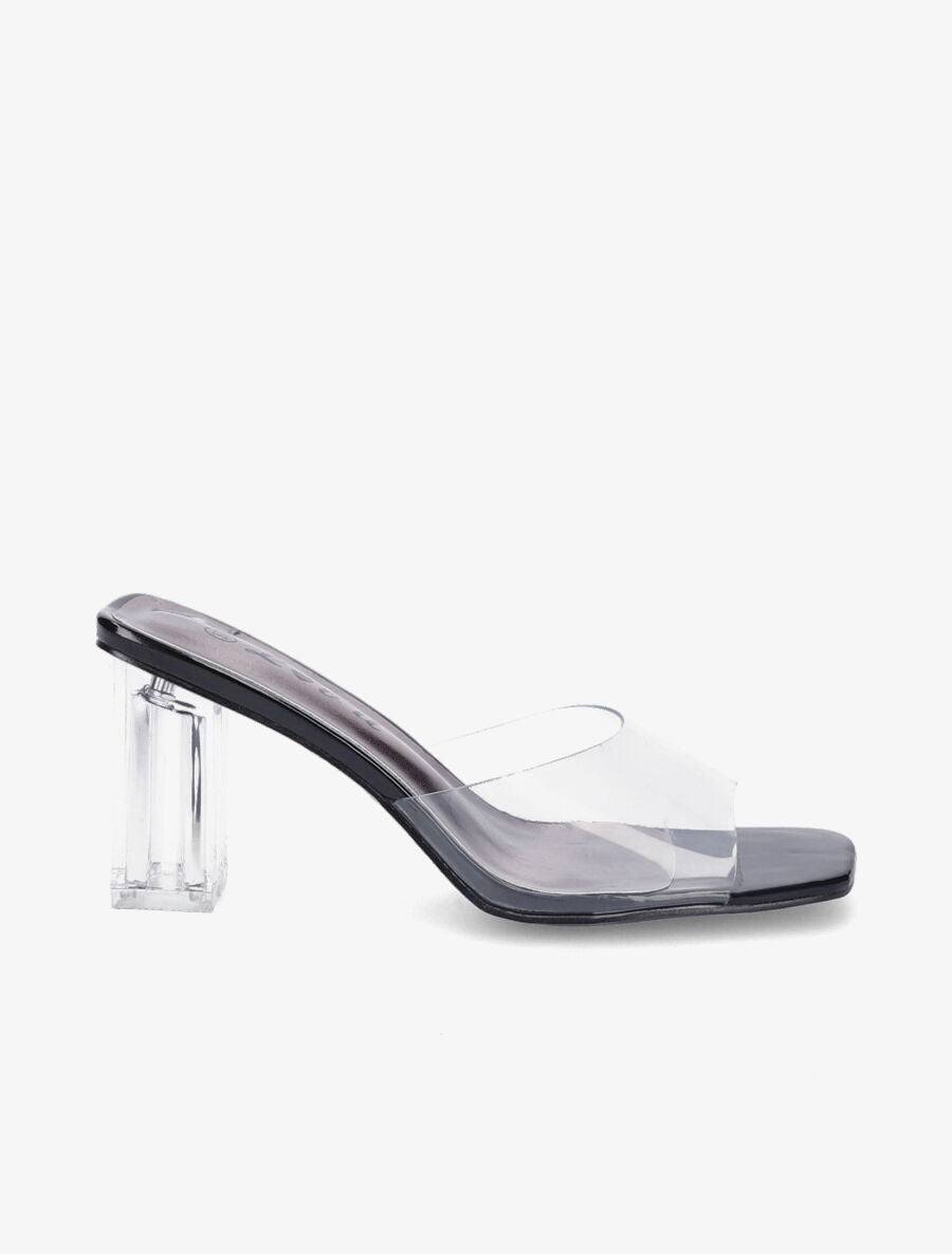 Mules transparentes à talons - Noir - 1