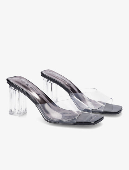 Mules transparentes à talons - Noir - 4