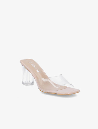 Mules transparentes à talons - Beige - 2