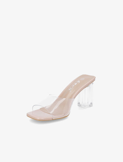 Mules transparentes à talons - Beige - 3