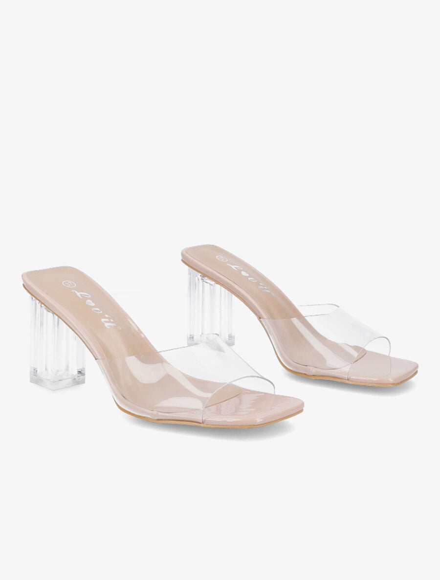Mules transparentes à talons - Beige - 4