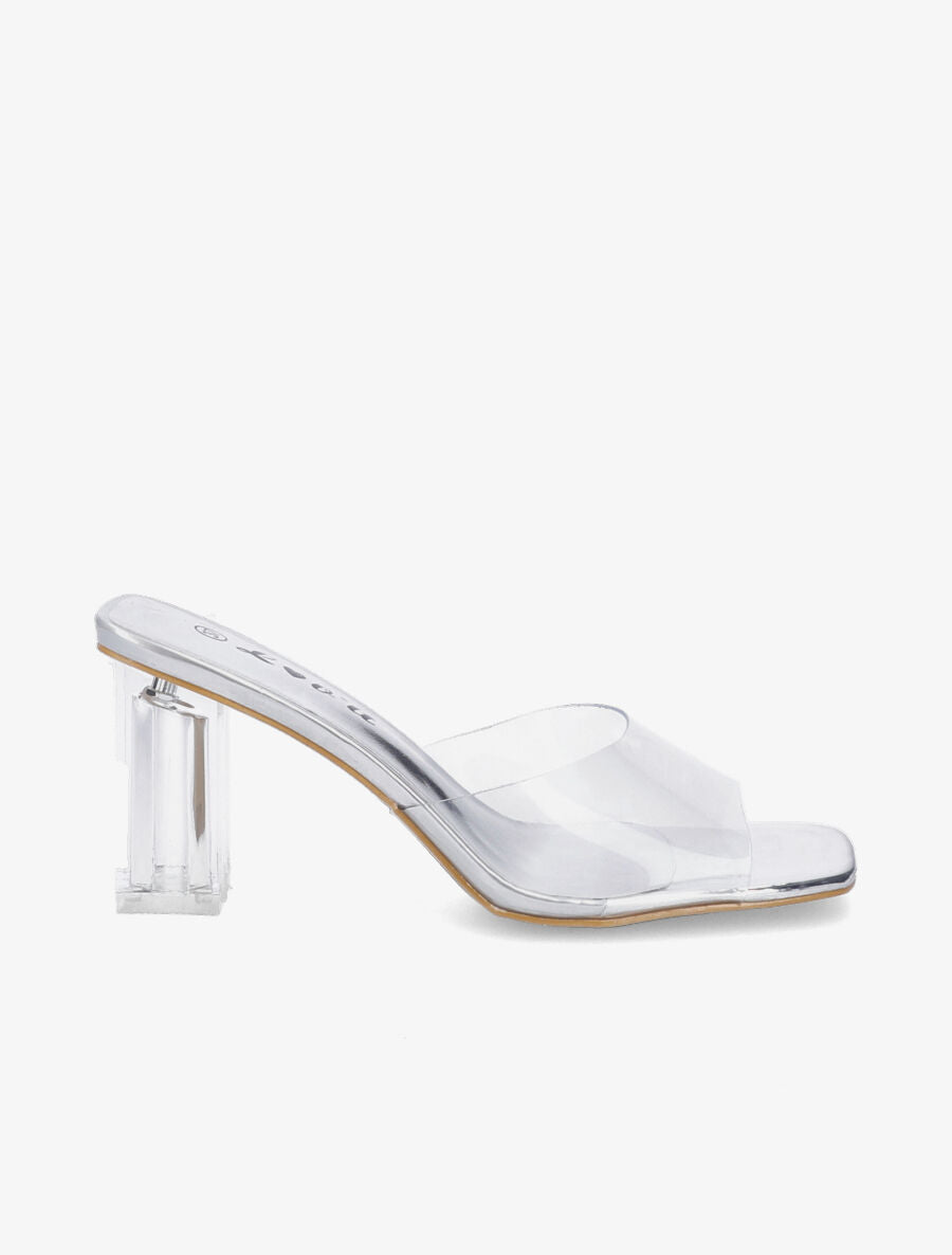 Mules transparentes à talons - Argent - 5