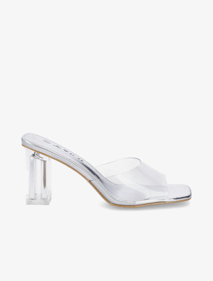 Mules transparentes à talons - Argent - 5