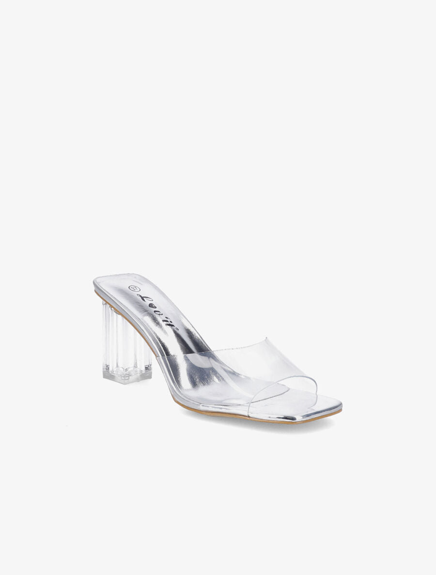 Mules transparentes à talons - Argent - 2