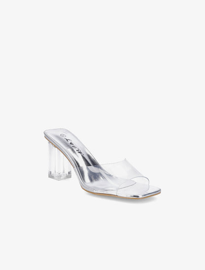 Mules transparentes à talons - Argent - 2