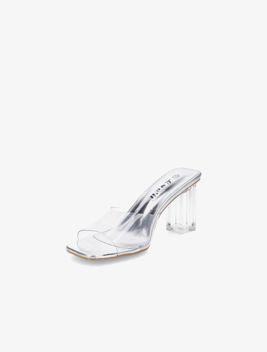 Mules transparentes à talons - Argent - 3