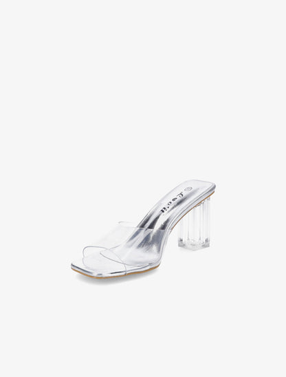 Mules transparentes à talons - Argent - 3
