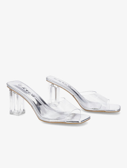 Mules transparentes à talons - Argent - 4