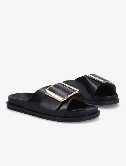 Claquettes en simili à boucle métallique - Noir - 4