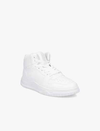 Sneakers montantes en simili à lacets - Blanc - 2