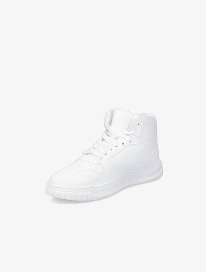 Sneakers montantes en simili à lacets - Blanc - 3